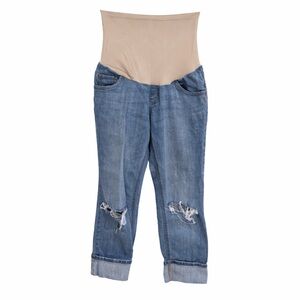 Indigo Blue Secret Fit Belly Maternity Jeans Medium Distressed Cuffed Stretch
